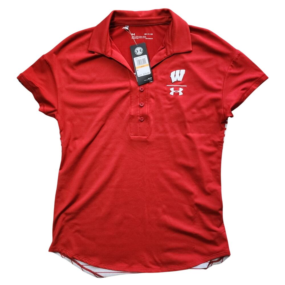 Under Armour Wisconsin Badgers Heatgear Polo Women Small Red/Gray New